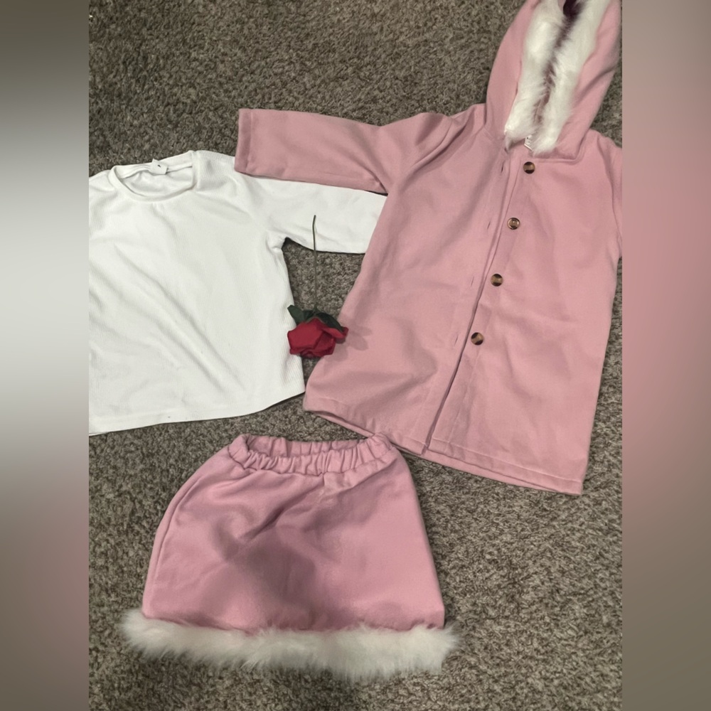 Pink Faux Fur Trim Coat Set - Picture 2 of 4